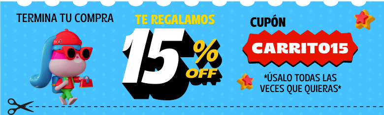 Termina tu compra. Te regalamos 15% OFF. Cupón: CARRITO15