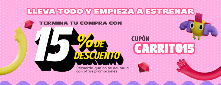 Lleva todo y empieza a estrenar. Termina tu compra con 15% off. Cupón: CARRITO15