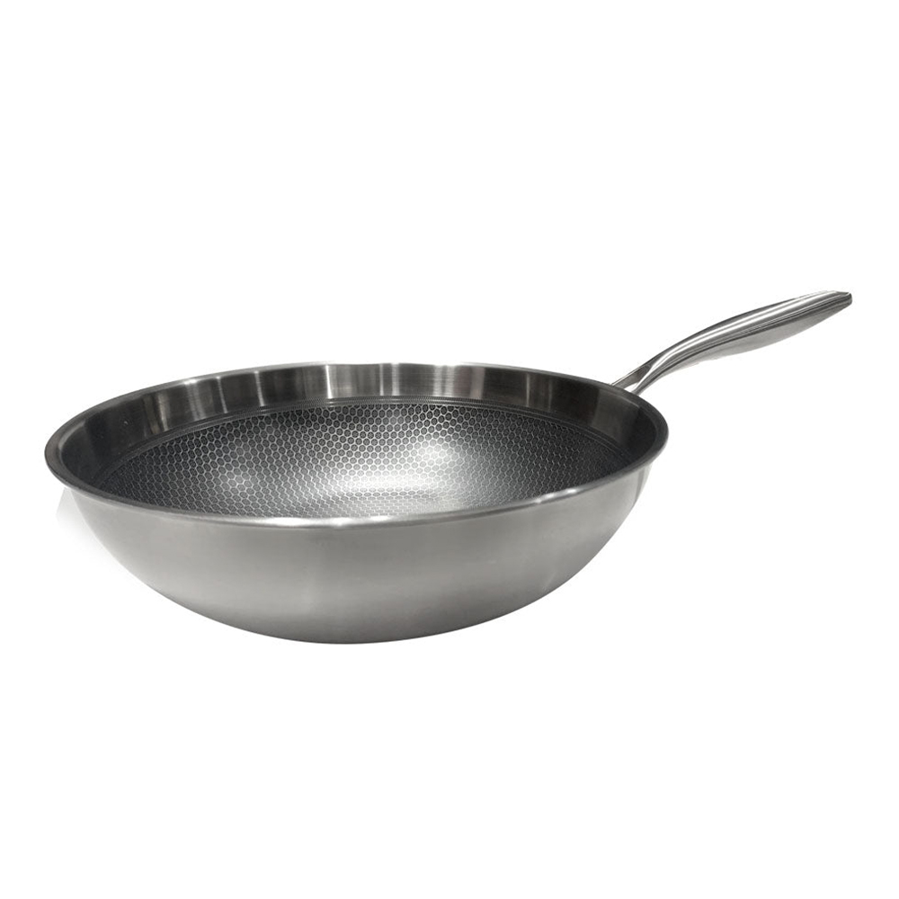 Wok De Acero Inoxidable Con Antiadherente 30 Cm Sin Tapa