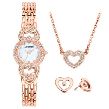 Set Reloj Pulsera Aretes Armitron Rose Gold De Silicón Mujer